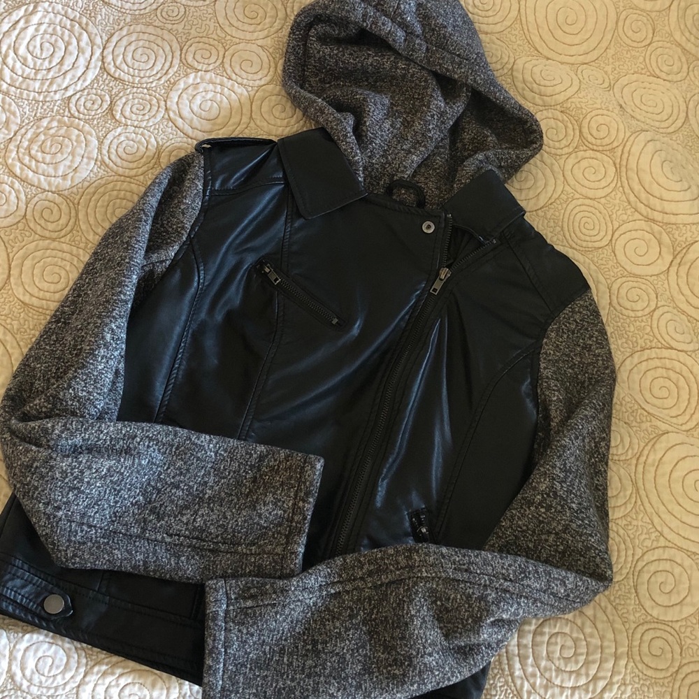 NWOT Faux leather hooded sweatshirt